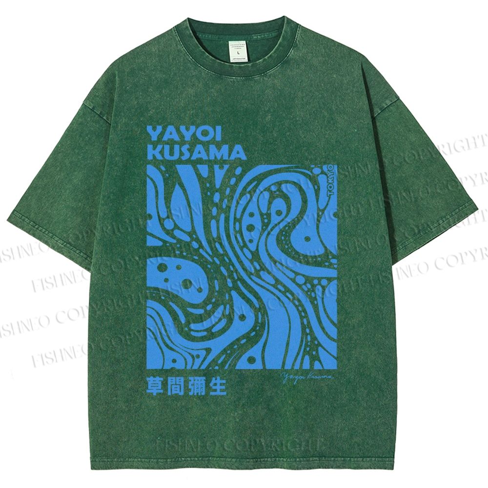 Unisex Yayoi Kusama Blue River Line Graffiti Printed Washed Tee
