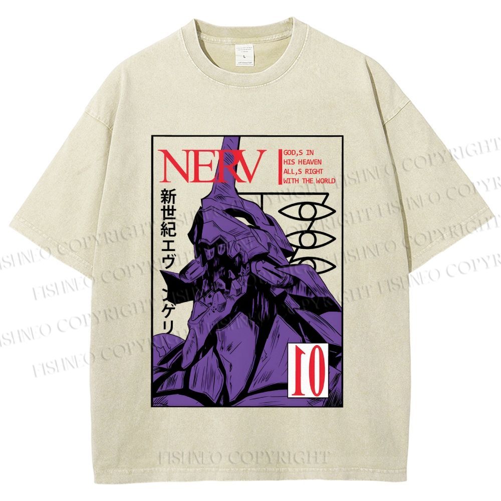 Unisex Neon Genesis Evangelion Printed Washed Tee