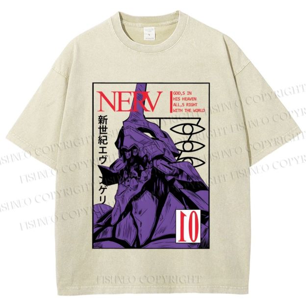 Unisex Neon Genesis Evangelion Printed Washed Tee