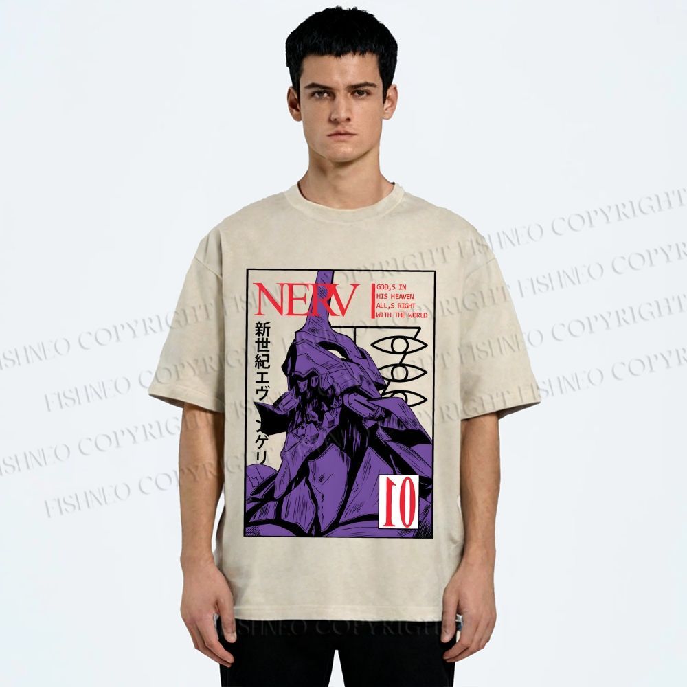 Unisex Neon Genesis Evangelion Printed Washed Tee