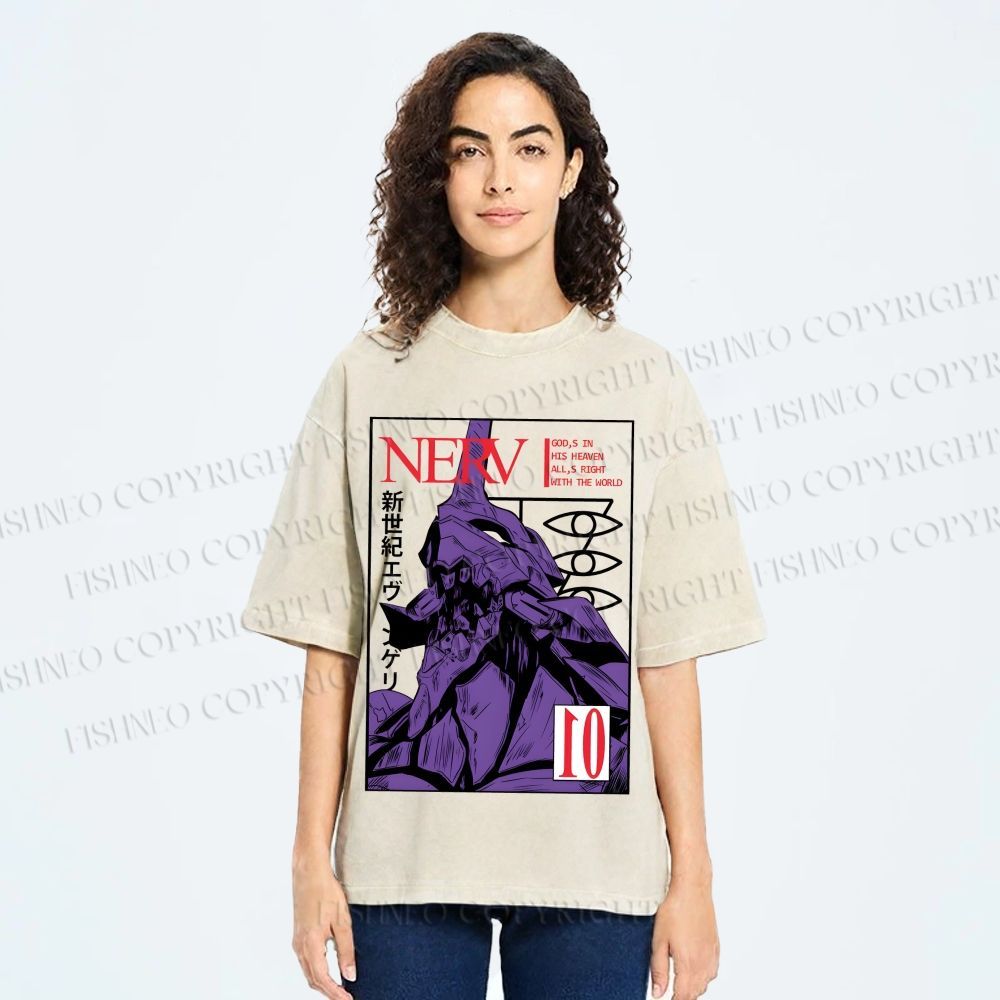 Unisex Neon Genesis Evangelion Printed Washed Tee