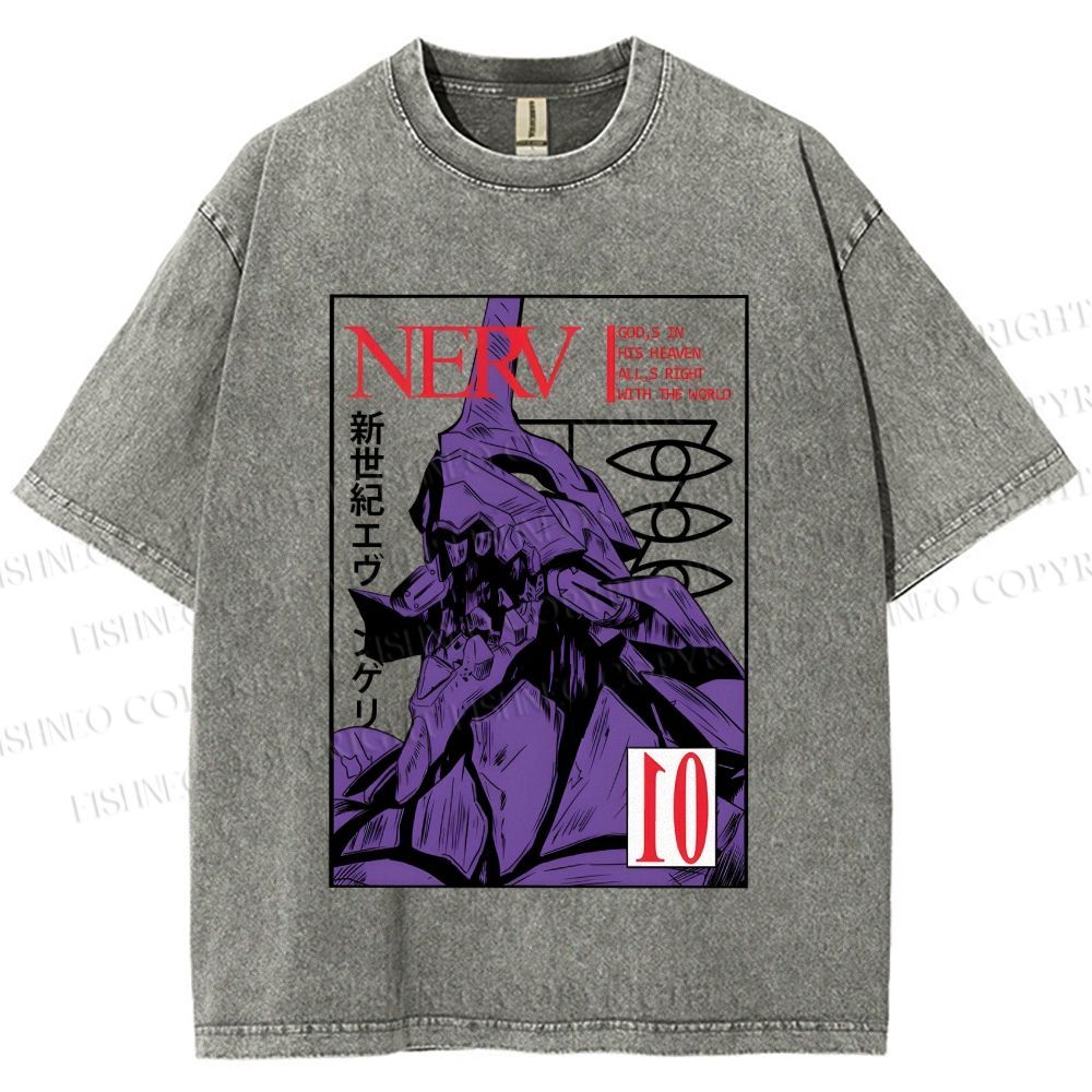 Unisex Neon Genesis Evangelion Printed Washed Tee