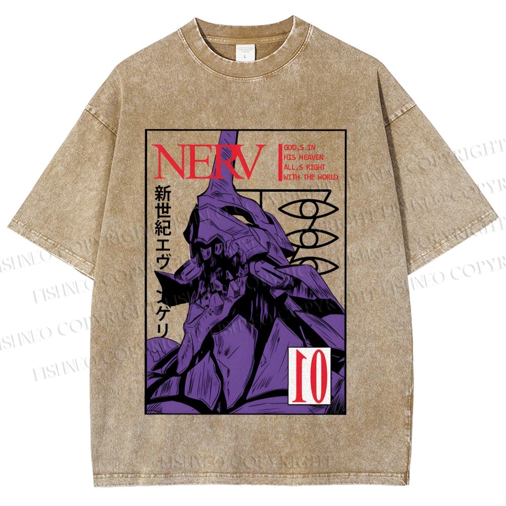 Unisex Neon Genesis Evangelion Printed Washed Tee