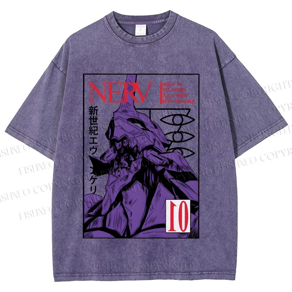 Unisex Neon Genesis Evangelion Printed Washed Tee