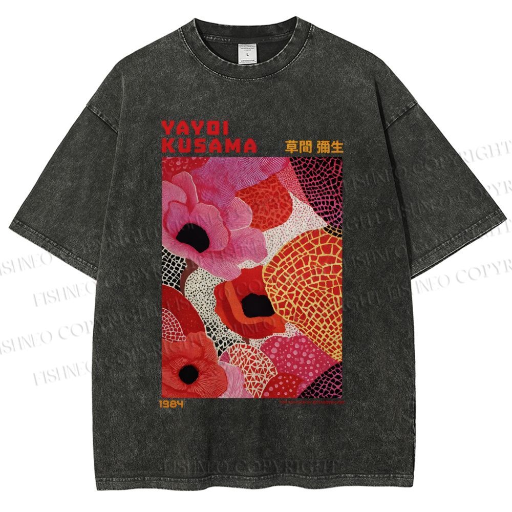 Unisex Yayoi Kusama Flowers Printed Washed Tee