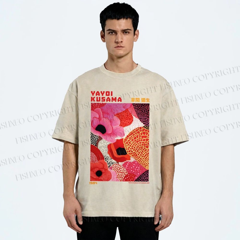 Unisex Yayoi Kusama Flowers Printed Washed Tee