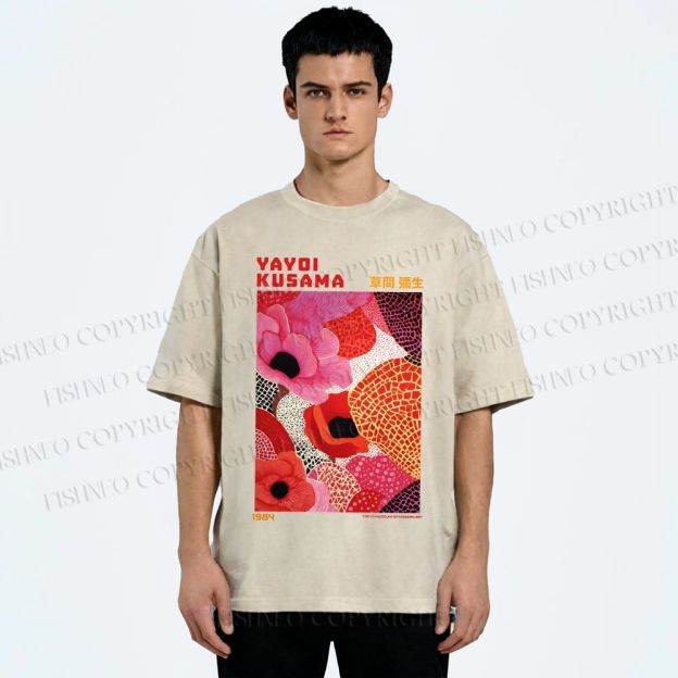 Unisex Yayoi Kusama Flowers Printed Washed Tee