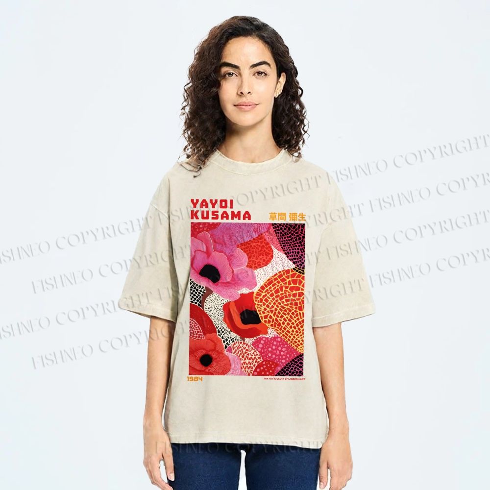 Unisex Yayoi Kusama Flowers Printed Washed Tee