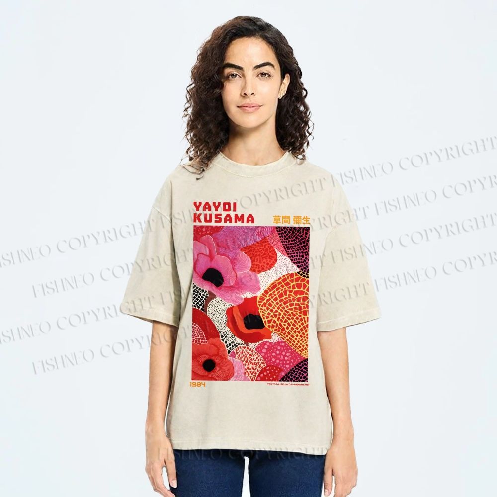 Unisex Yayoi Kusama Flowers Printed Washed Tee