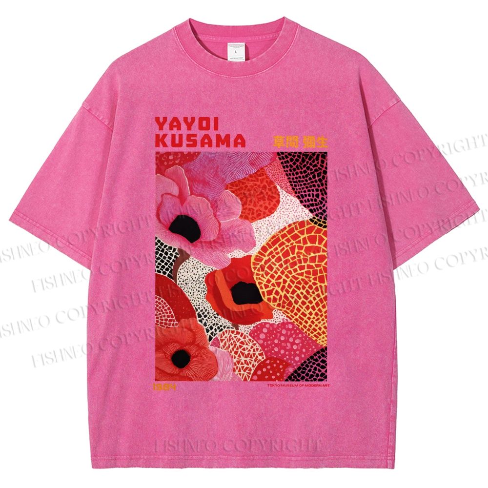 Unisex Yayoi Kusama Flowers Printed Washed Tee