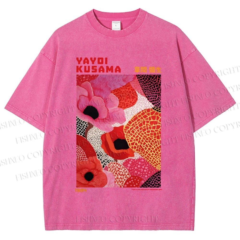 Unisex Yayoi Kusama Flowers Printed Washed Tee
