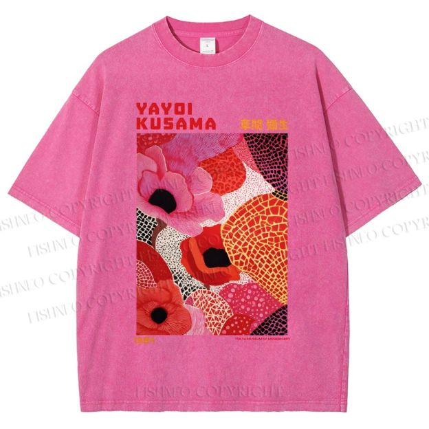 Unisex Yayoi Kusama Flowers Printed Washed Tee