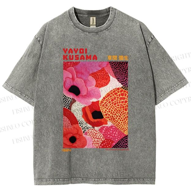 Unisex Yayoi Kusama Flowers Printed Washed Tee