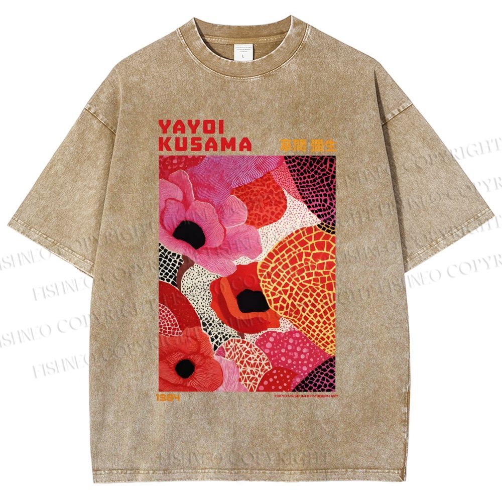 Unisex Yayoi Kusama Flowers Printed Washed Tee