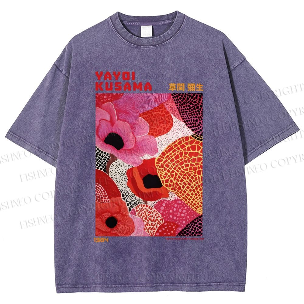 Unisex Yayoi Kusama Flowers Printed Washed Tee
