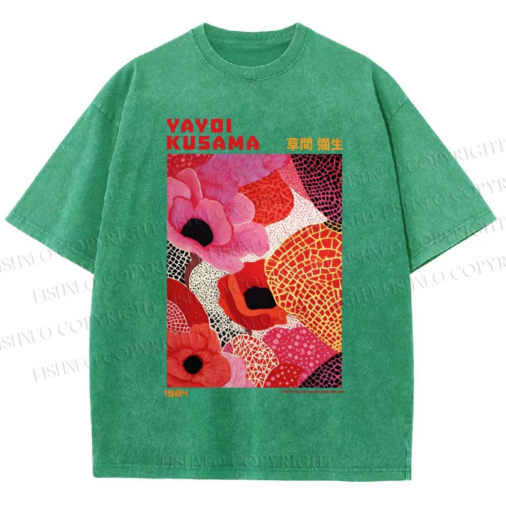 Unisex Yayoi Kusama Flowers Printed Washed Tee