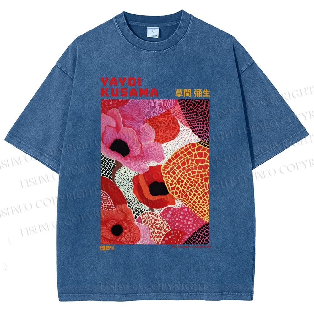 Unisex Yayoi Kusama Flowers Printed Washed Tee