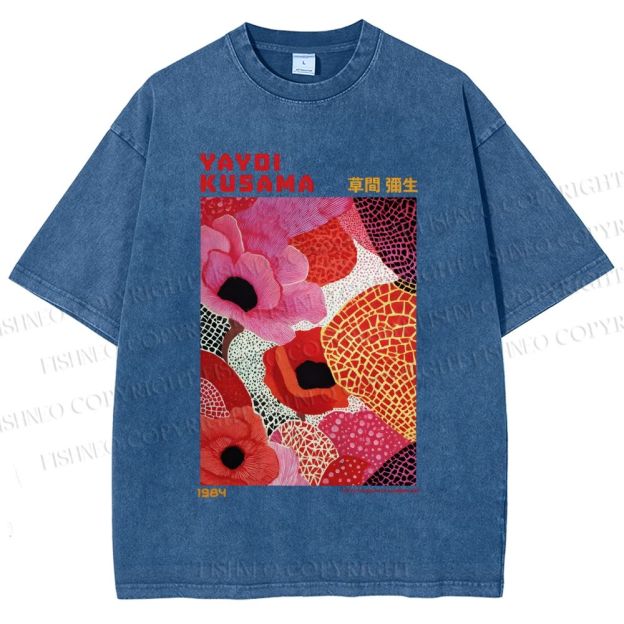 Unisex Yayoi Kusama Flowers Printed Washed Tee