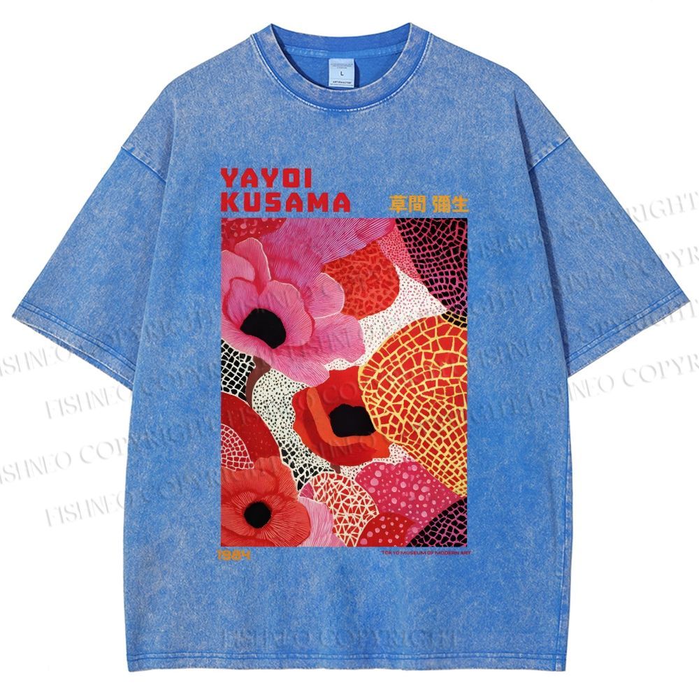 Unisex Yayoi Kusama Flowers Printed Washed Tee