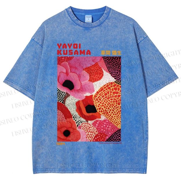 Unisex Yayoi Kusama Flowers Printed Washed Tee