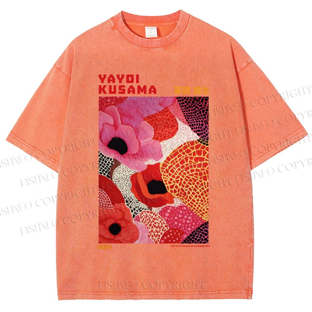 Unisex Yayoi Kusama Flowers Printed Washed Tee