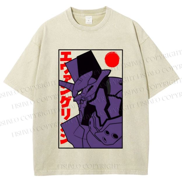 Unisex Neon Genesis Evangelion Printed Washed Tee