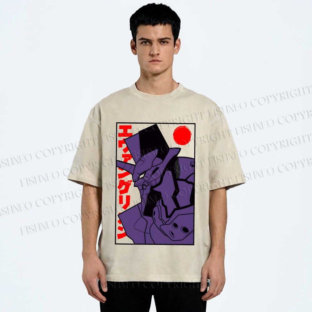 Unisex Neon Genesis Evangelion Printed Washed Tee