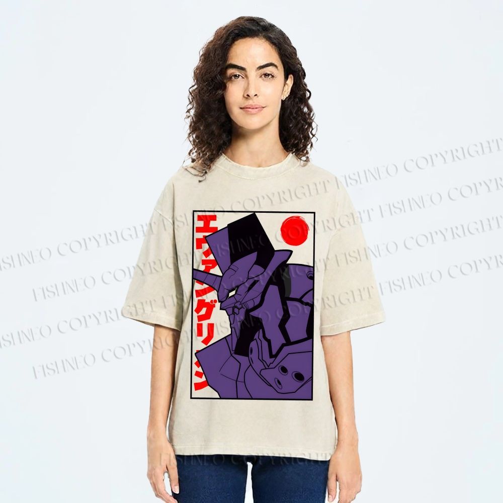 Unisex Neon Genesis Evangelion Printed Washed Tee