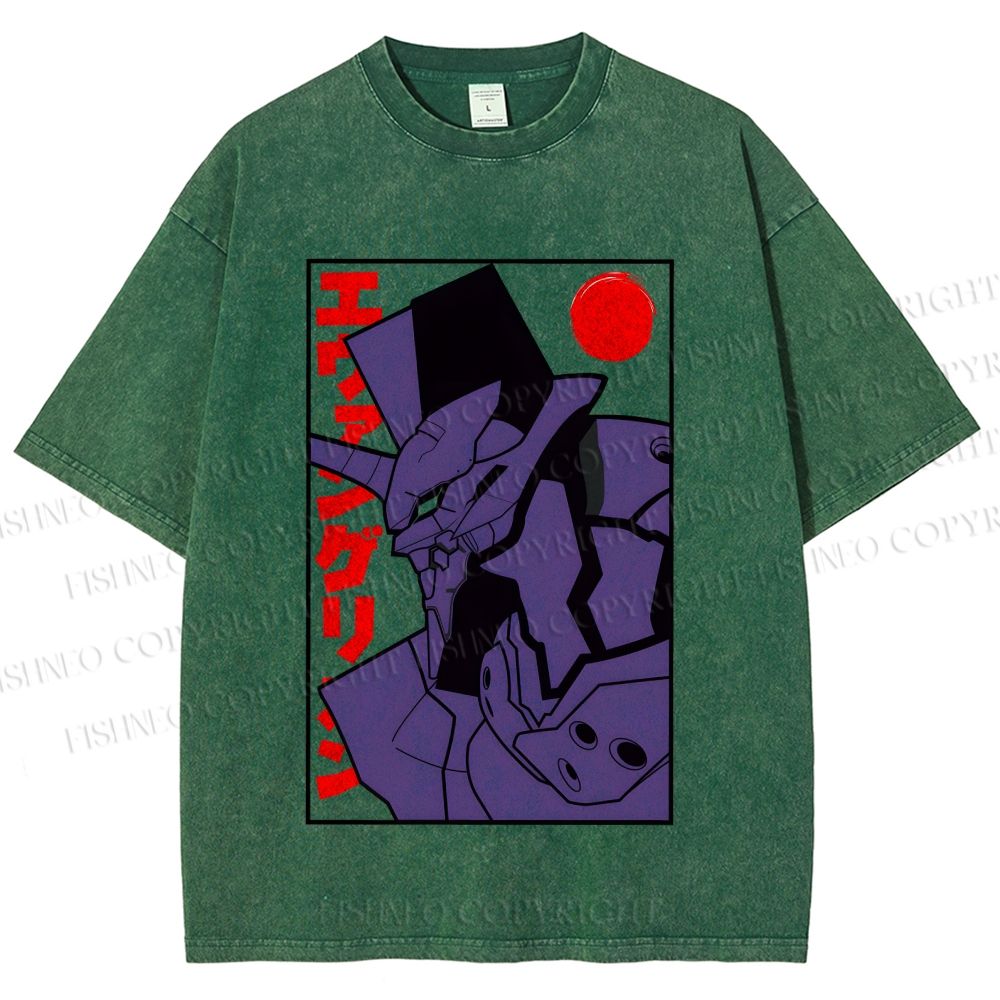 Unisex Neon Genesis Evangelion Printed Washed Tee