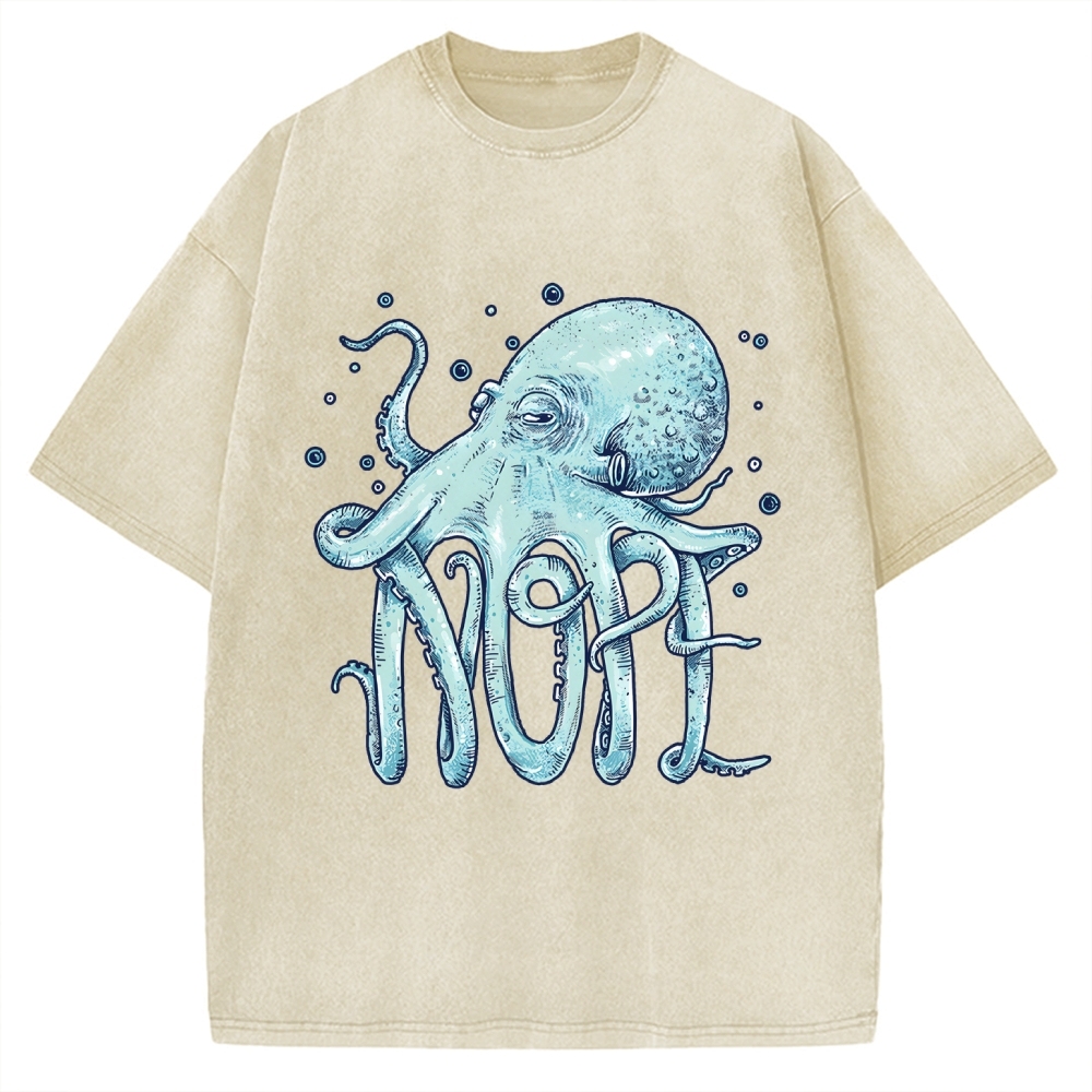 Unisex Octopus Nope Printed Washed Tee