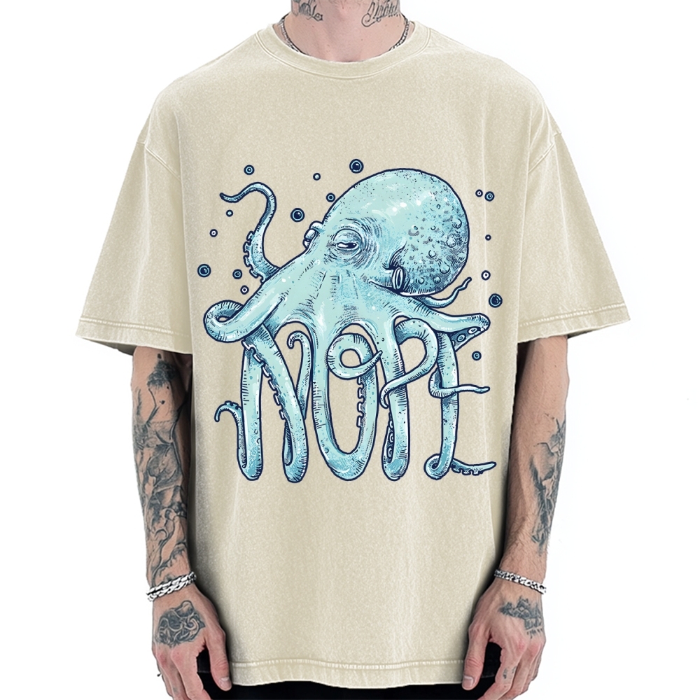 Unisex Octopus Nope Printed Washed Tee