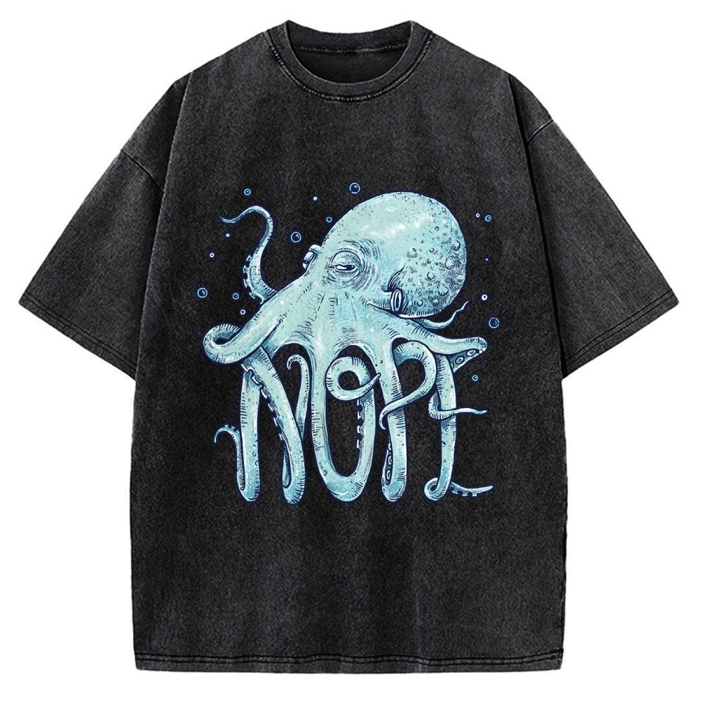 Unisex Octopus Nope Printed Washed Tee