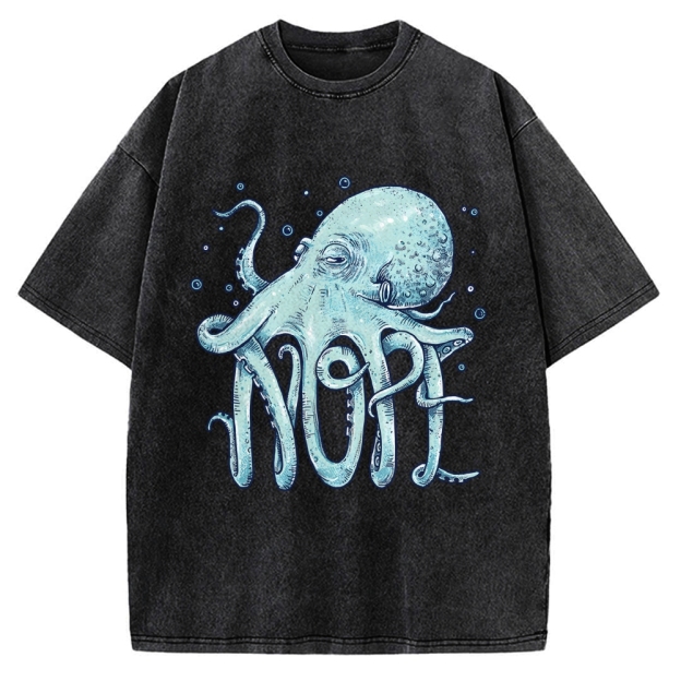 Unisex Octopus Nope Printed Washed Tee