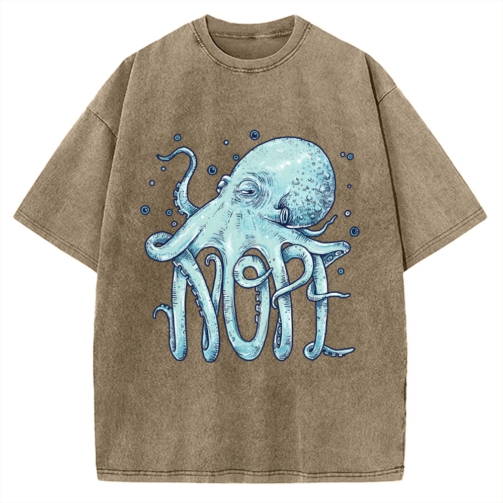 Unisex Octopus Nope Printed Washed Tee