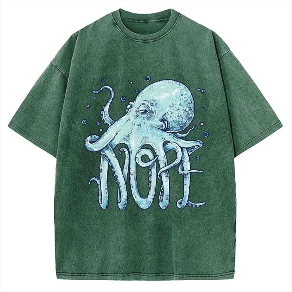 Unisex Octopus Nope Printed Washed Tee