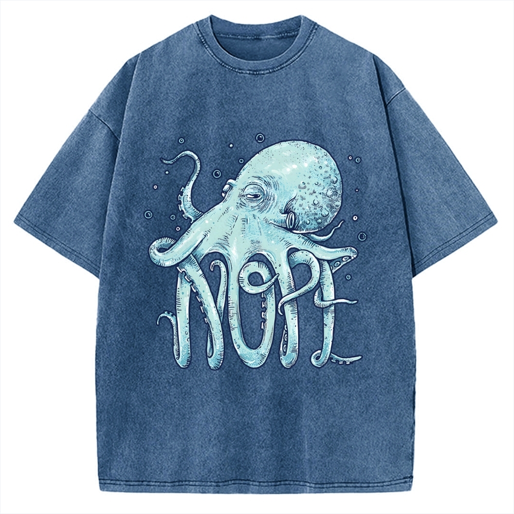 Unisex Octopus Nope Printed Washed Tee