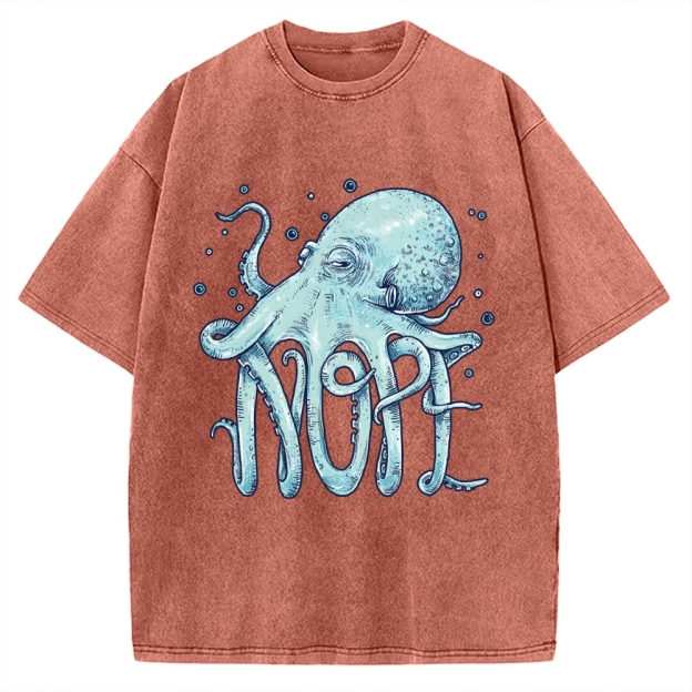 Unisex Octopus Nope Printed Washed Tee