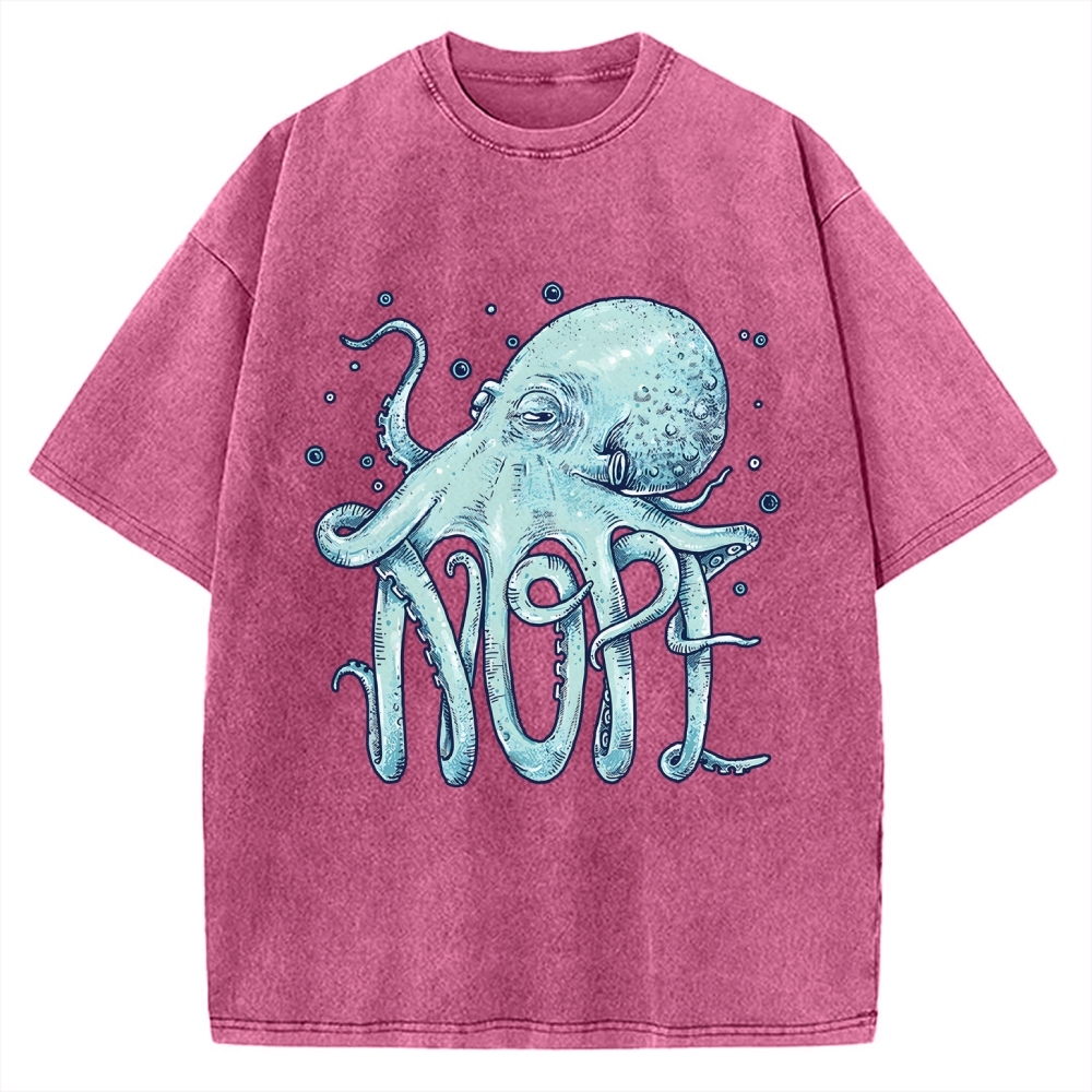 Unisex Octopus Nope Printed Washed Tee