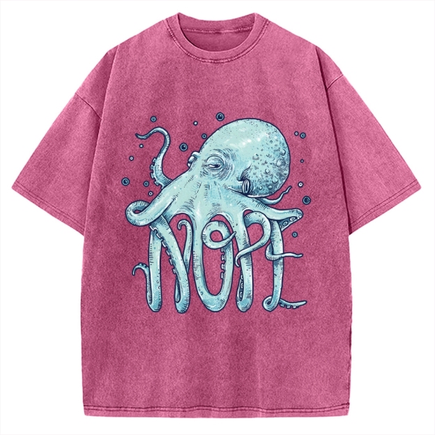 Unisex Octopus Nope Printed Washed Tee