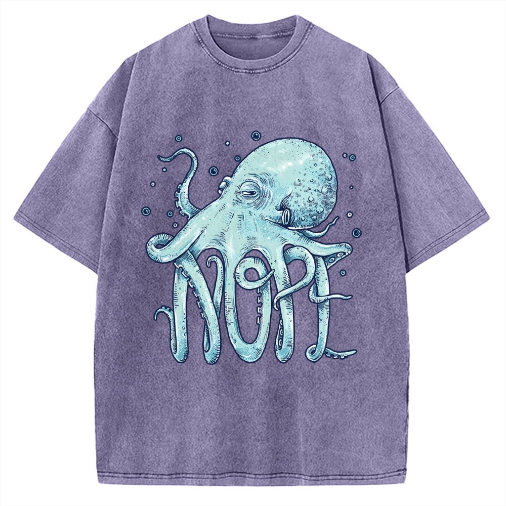Unisex Octopus Nope Printed Washed Tee