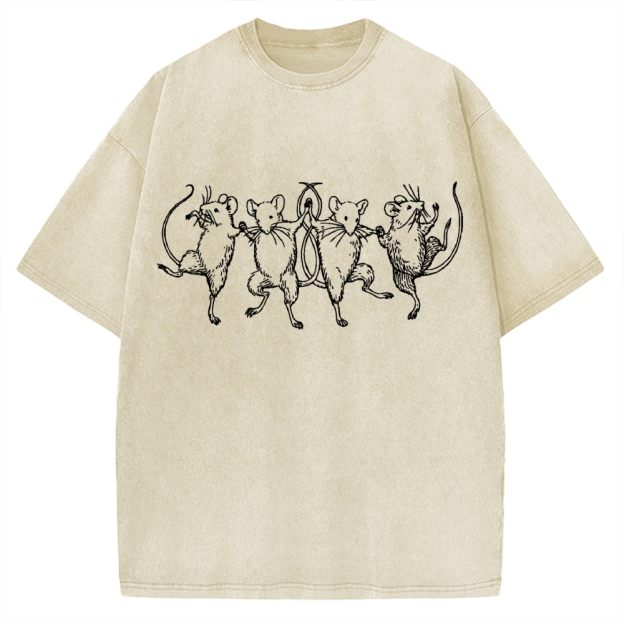 Unisex Dancing Rats Printed Washed Tee