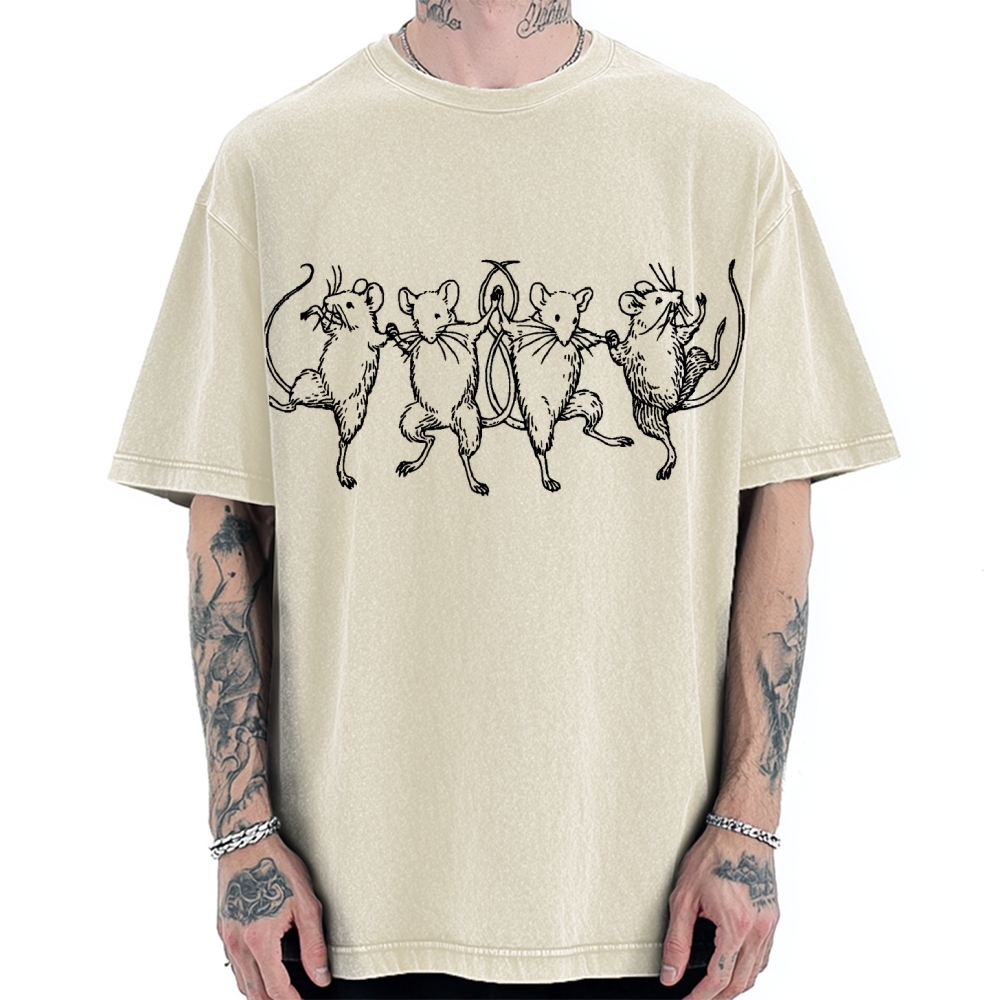 Unisex Dancing Rats Printed Washed Tee