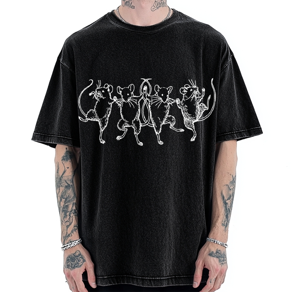 Unisex Dancing Rats Printed Washed Tee