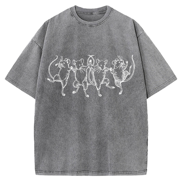 Unisex Dancing Rats Printed Washed Tee