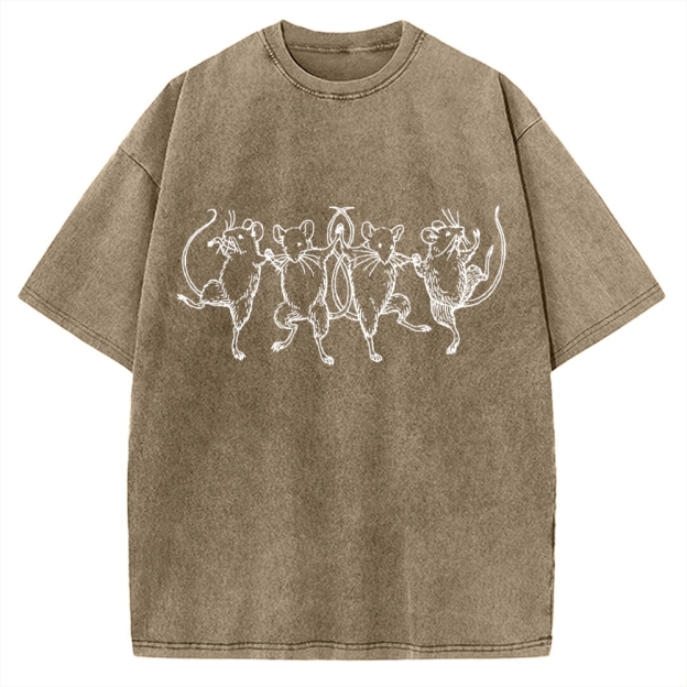Unisex Dancing Rats Printed Washed Tee