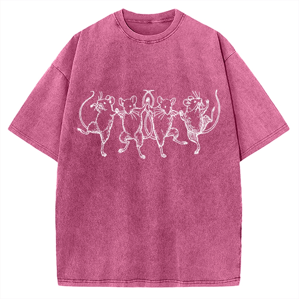Unisex Dancing Rats Printed Washed Tee