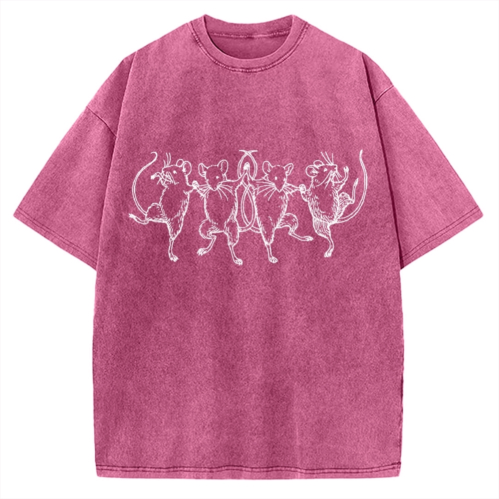 Unisex Dancing Rats Printed Washed Tee