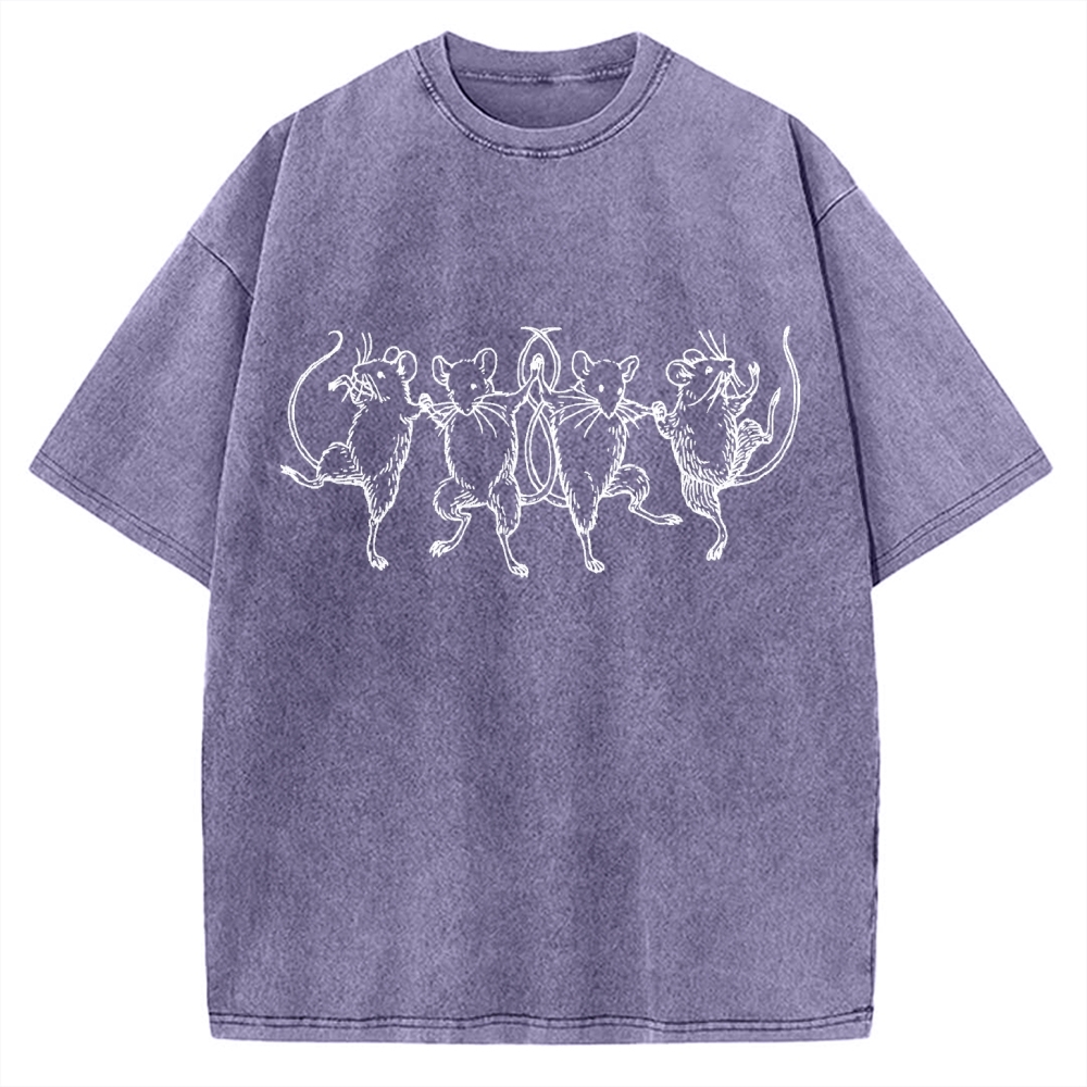 Unisex Dancing Rats Printed Washed Tee