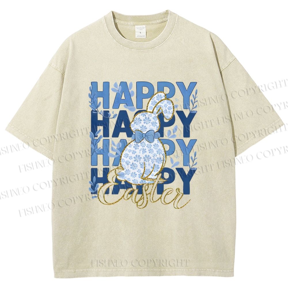 Unisex Happy Easter Floral Bunny Printed Washed Tee
