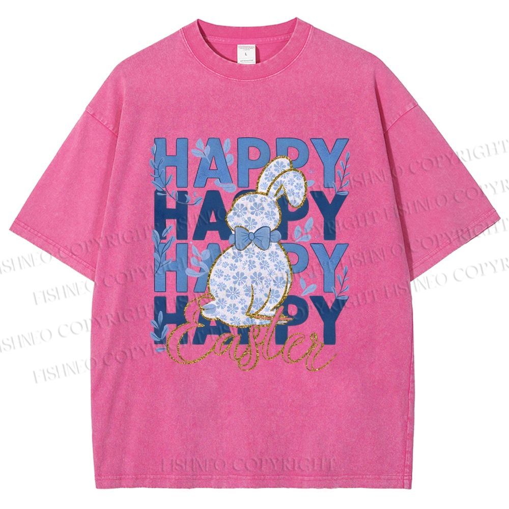 Unisex Happy Easter Floral Bunny Printed Washed Tee